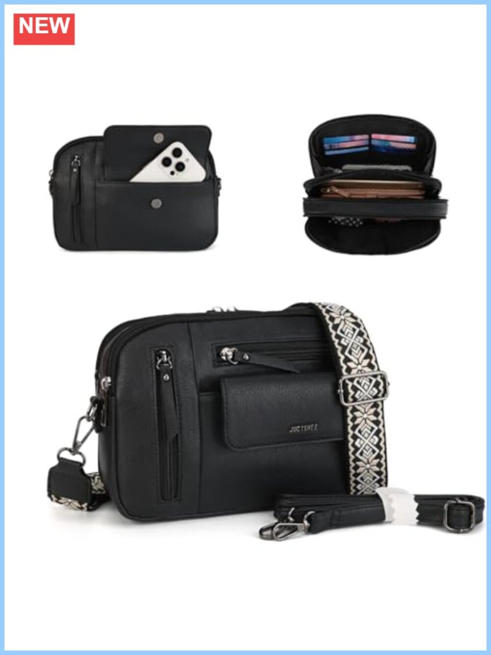 7-Pocket Crossbody Bag Vegan Leather Women Shoulder Purse Travel